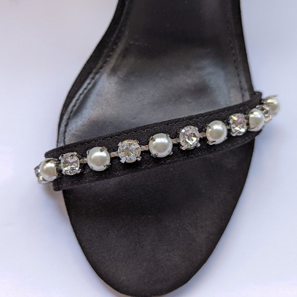 STEVE MADDEN Solitaire Stiletto Sandals Diamond Pearl Studs Ankle Strap Size 9 - Picture 3 of 15